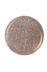 A glossy champagne-taupe circle nail polish sample color swatch in a white setting